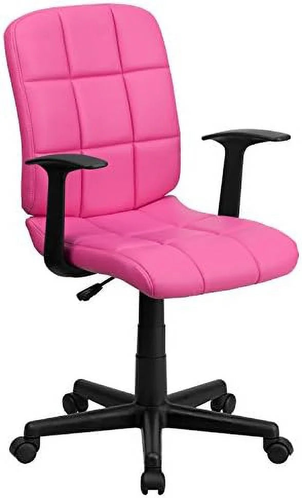 Pink Quilted Vinyl Swivel Office Chair with Arms T345