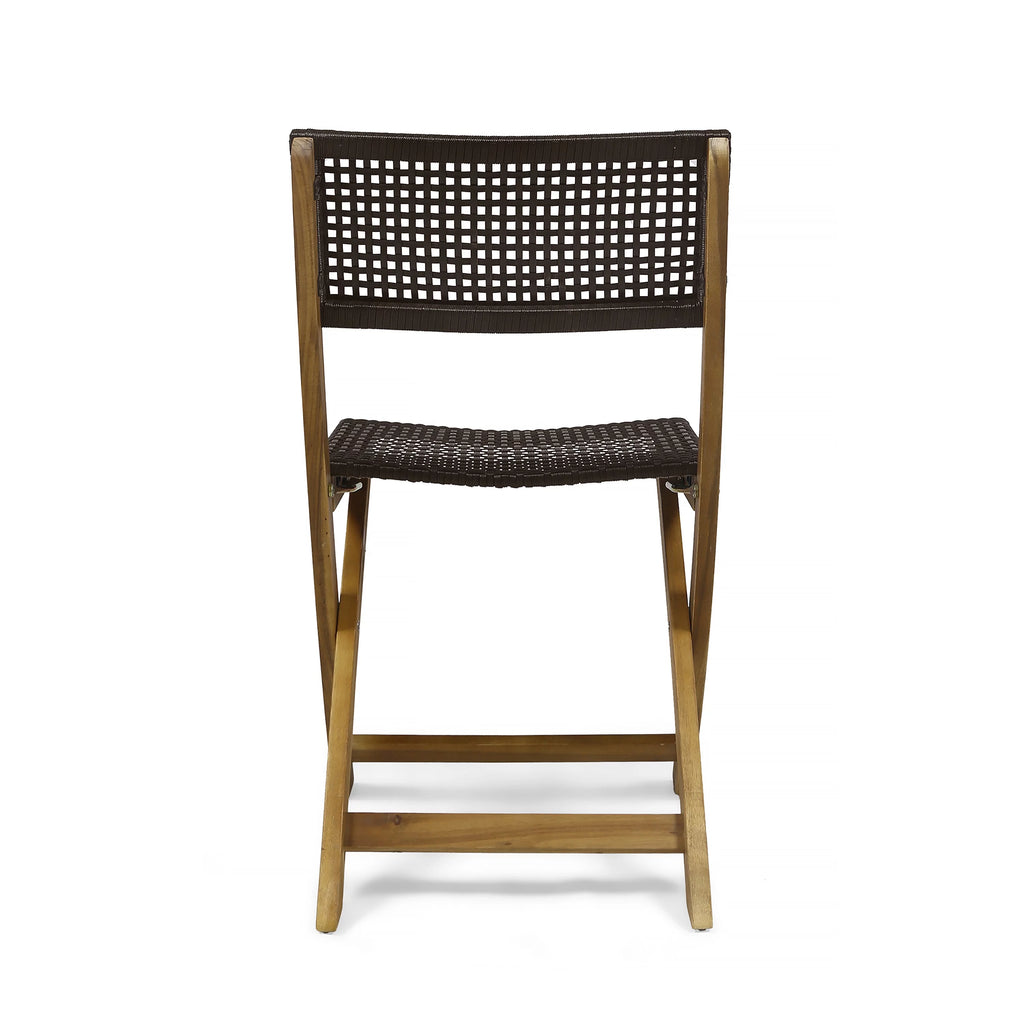 Acacia Wood Foldable Bistro Chairs with Wicker Seating Set of 2 C9923