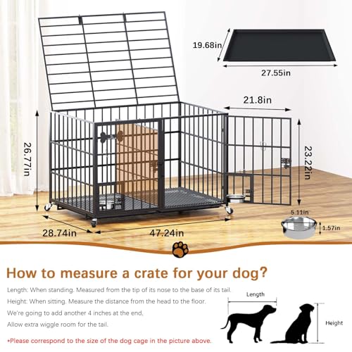42/48 inch Heavy Duty Metal Dog Crate with Wheels B748485
