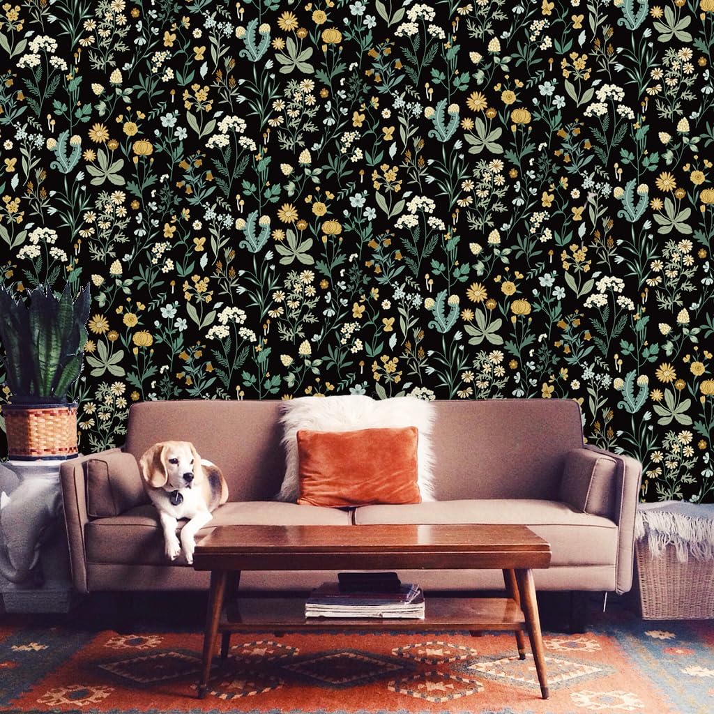 Dark Wild Floral 16.1''x118'' Peel and Stick Wallpaper Y809421