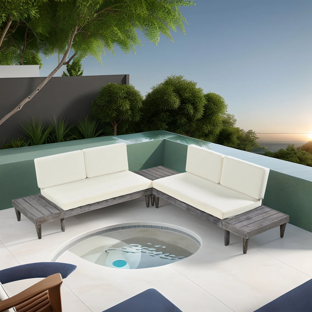 Grey Beige 3 Piece Wood Conversation Set with Coffee Table M1500