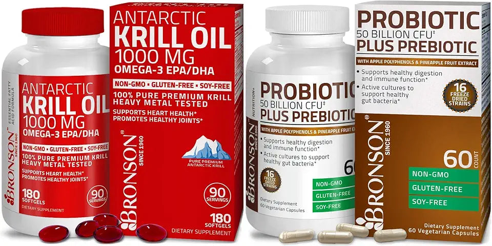 Probiotic 50 Billion CFU Prebiotic Krill Oil 1000 mg Omega-3s D1068