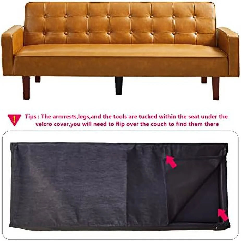 Tufted Linen Futon Sofa Couch Bed Twin Size with Solid Wood Legs I2812