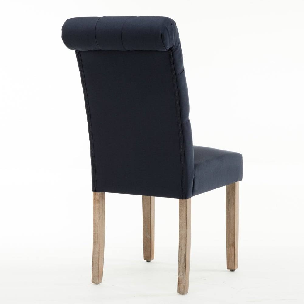 Brown Linen/Wooden Roll-Top Tufted Dining Chair (Set of 2) Y64810