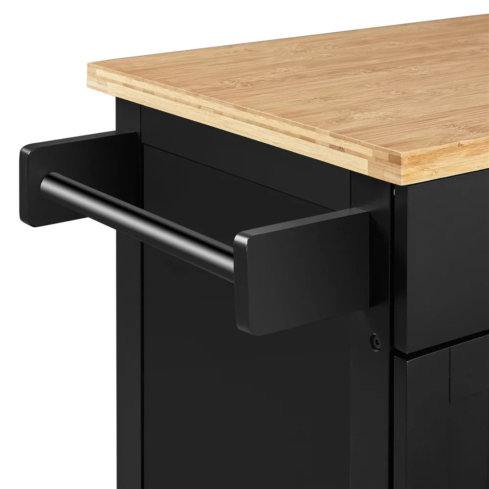 Black Rolling Kitchen Cart with Spice Rack and Drawer U48436