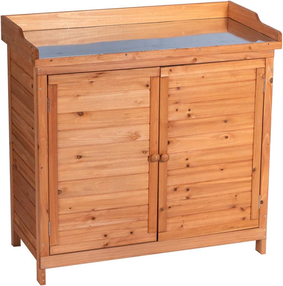Wooden Outdoor Storage Cabinet with Potting Bench X166465