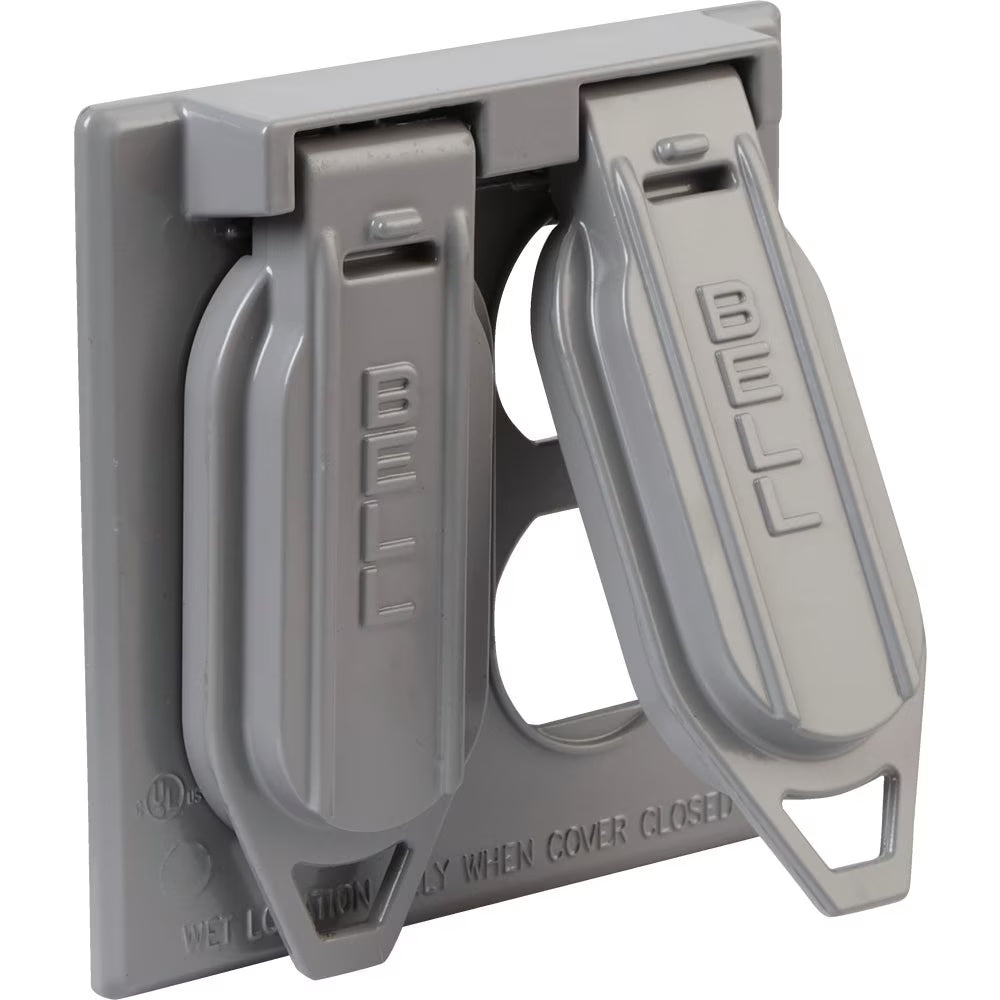 2-Gang Vertical Mount Die-Cast Metal Gray Weatherproof Outlet Cover O327682