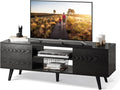 Black TV Stand with Storage Cabinet and Open Shelves U52388