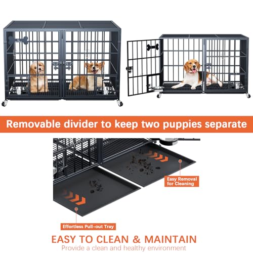 42/48 inch Heavy Duty Metal Dog Crate with Wheels B748485