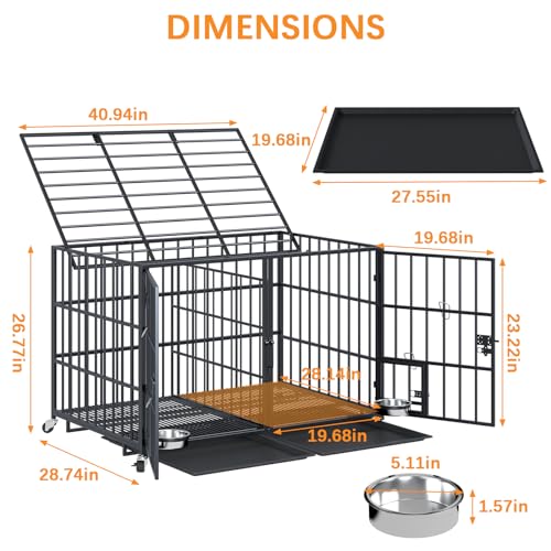 42/48 inch Heavy Duty Metal Dog Crate with Wheels B748485