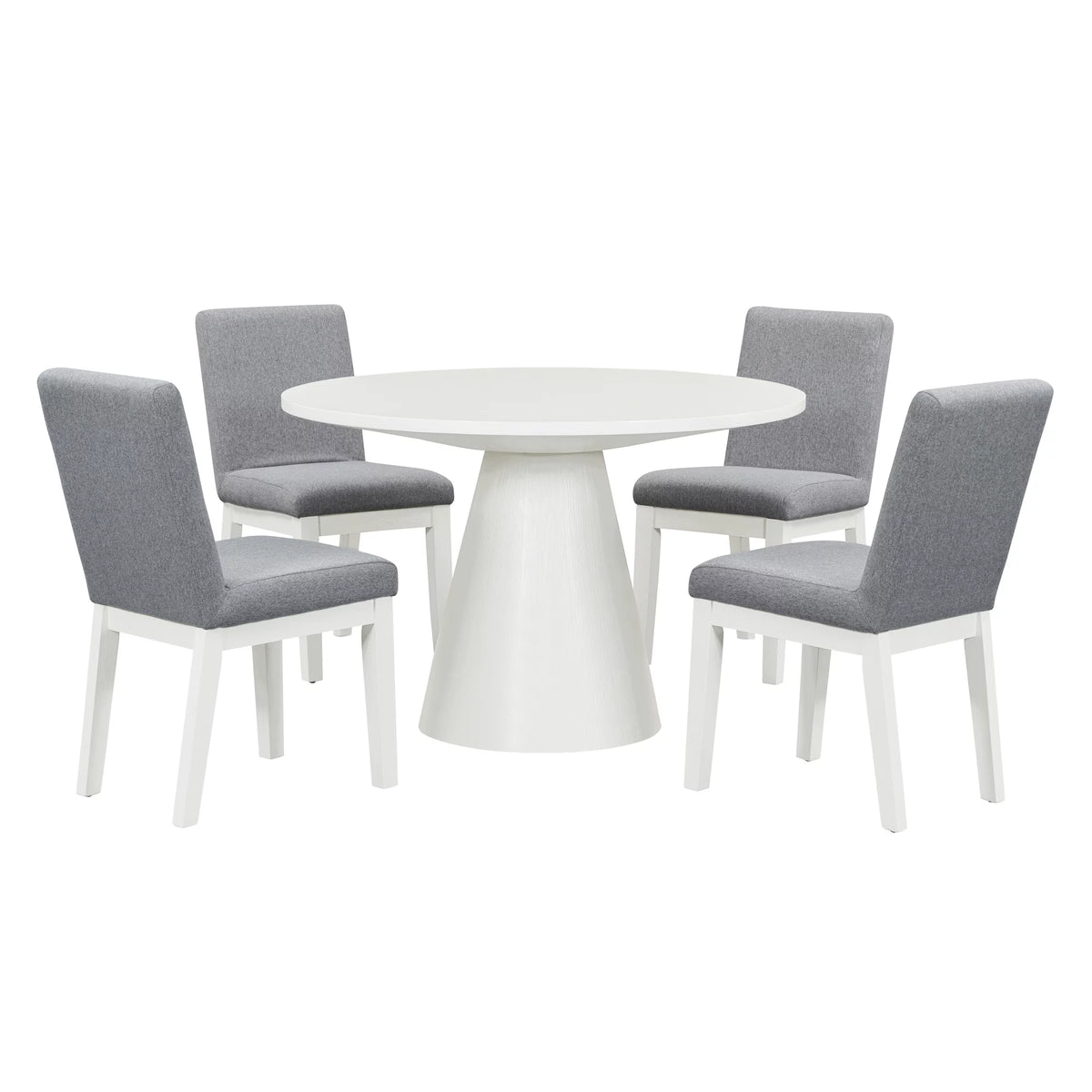 White 5 Piece Round Wood Dining Table Set with 4 Upholstered Chairs J80101