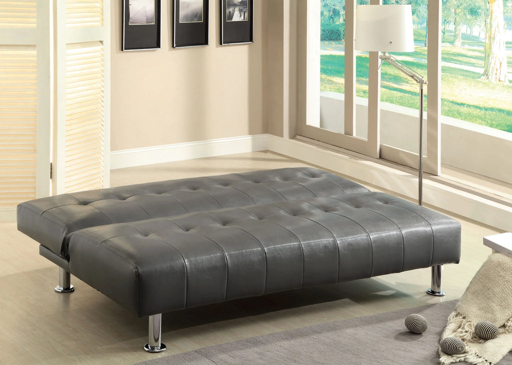 Gray Faux Leather Tufted Convertible Futon Sofa D93050