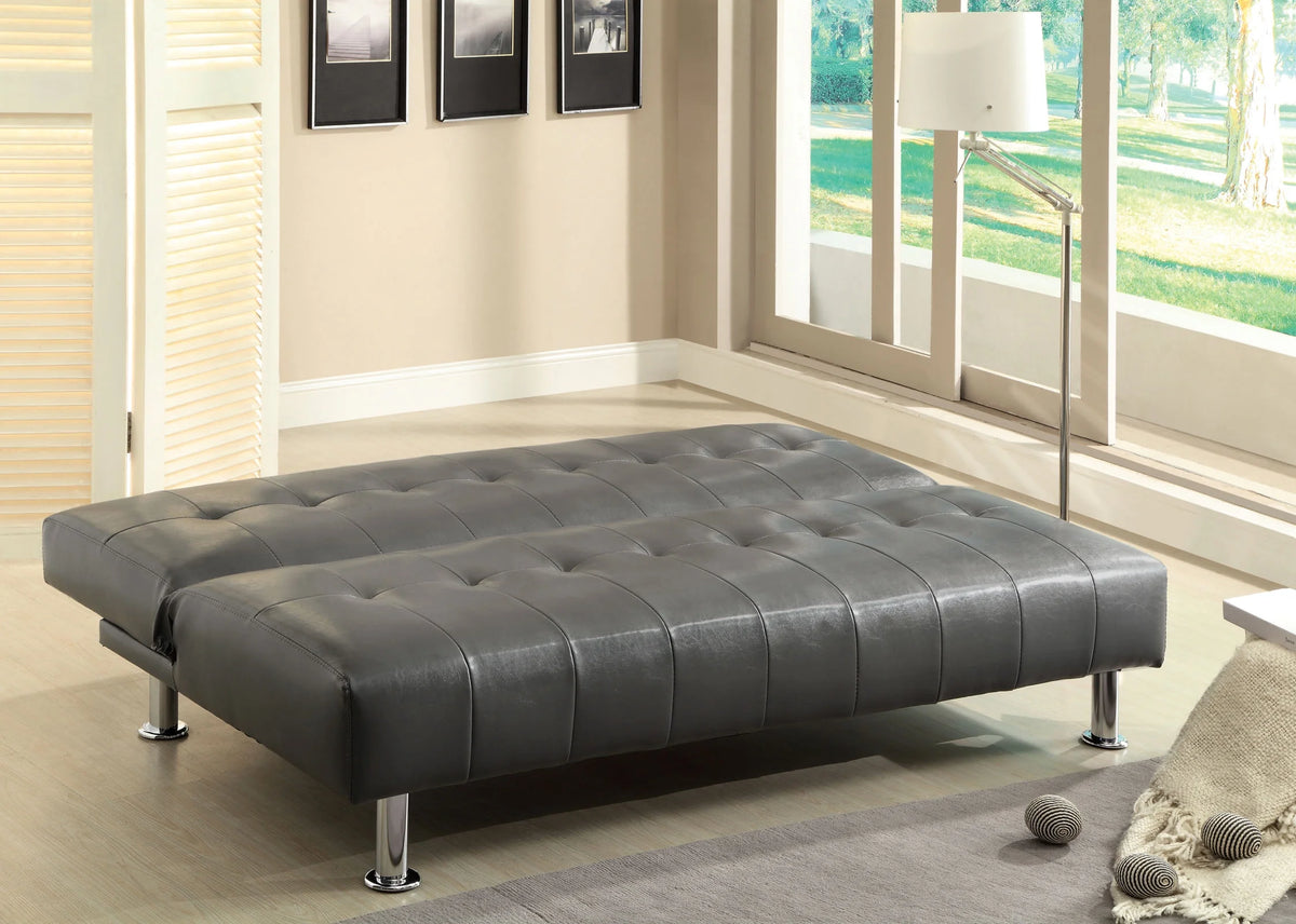Gray Faux Leather Tufted Convertible Futon Sofa D93050