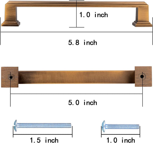 10 Pack Antique Brass Cabinet Hardware Pulls, 5 inch Hold Centers V190372