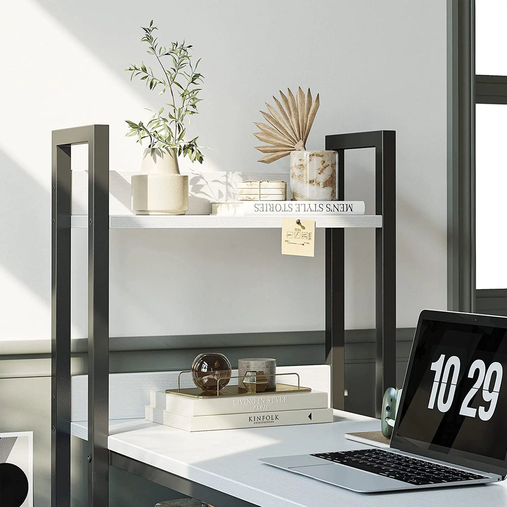 L Shaped Desk, 51.1 Inch White Corner Desk with Hutch V702223