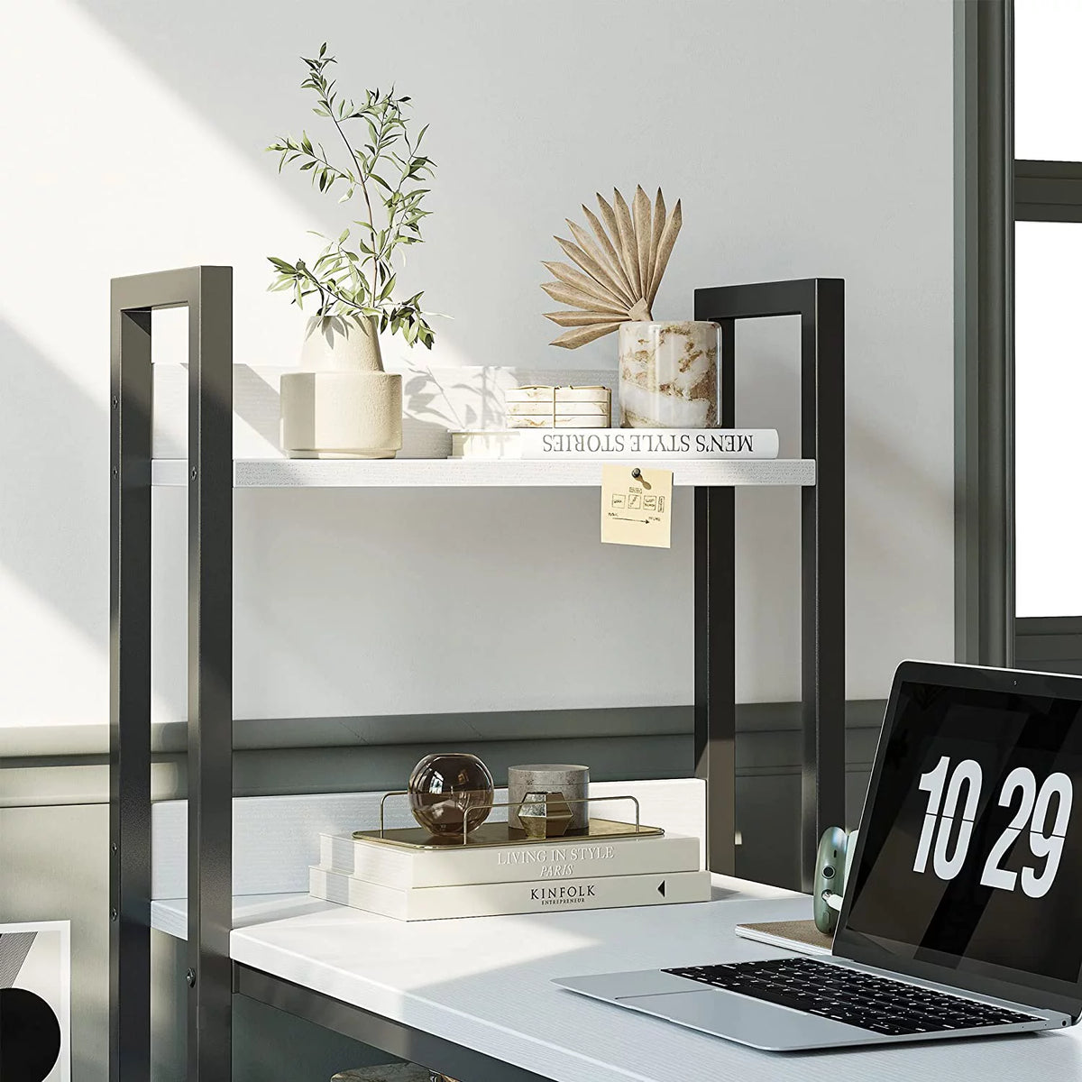 L Shaped Desk, 51.1 Inch White Corner Desk with Hutch V702223