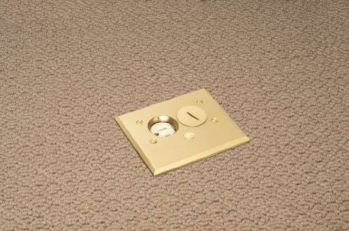 Adjustable Rectangular Floor Outlet Electrical Box Kit with Brass Metal Cover S87660