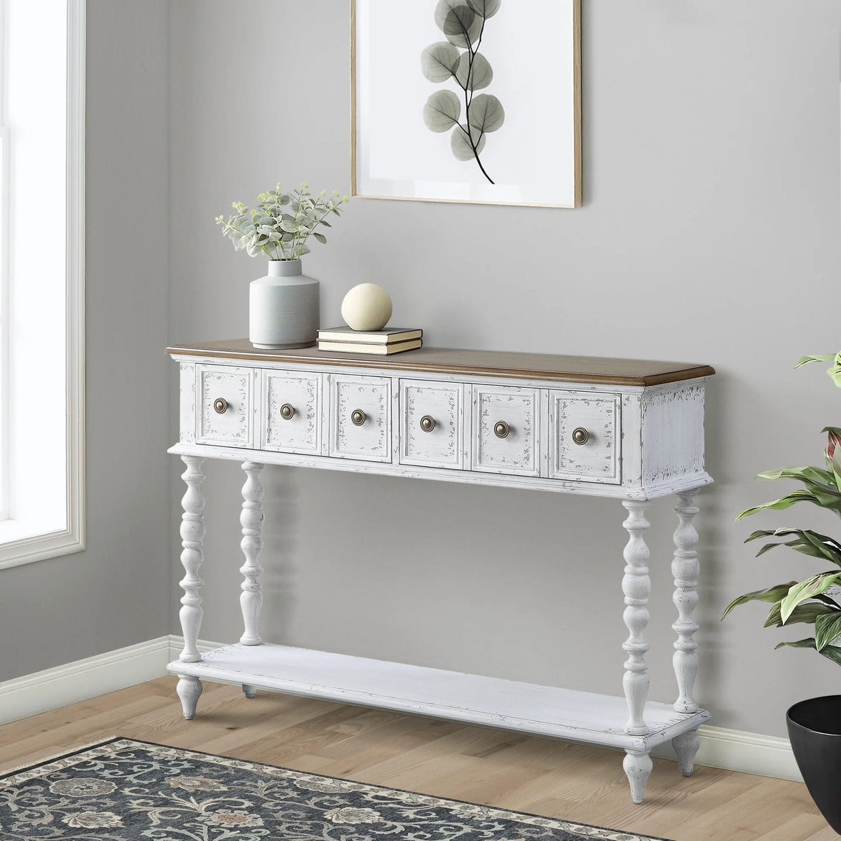 Dark Charcoal and Antique White Console Table R6312