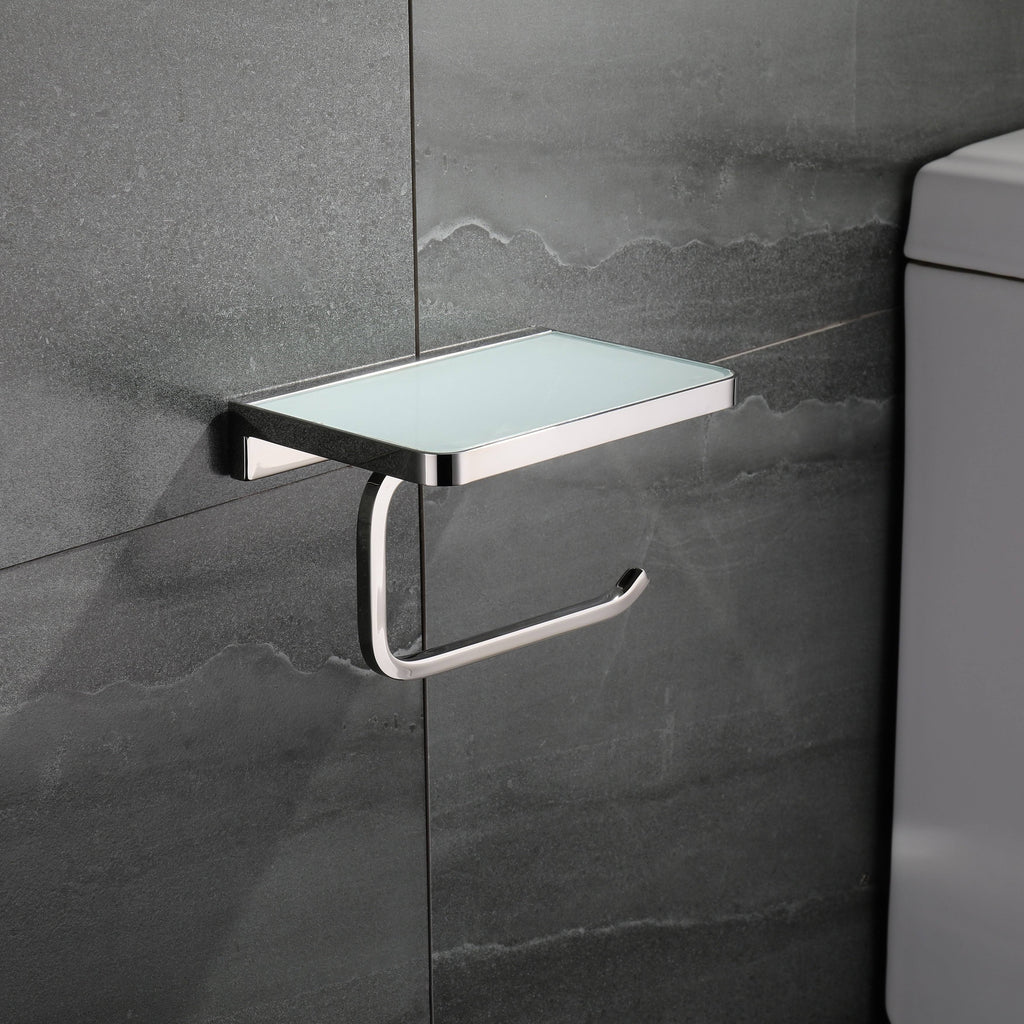 White Glass Shelf with Toilet Paper Holder F32111