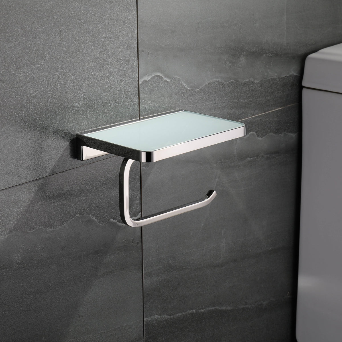 White Glass Shelf with Toilet Paper Holder F32111