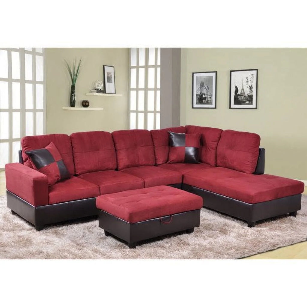 Red Microfiber Sectional Sofa with Storage Ottoman Q932558