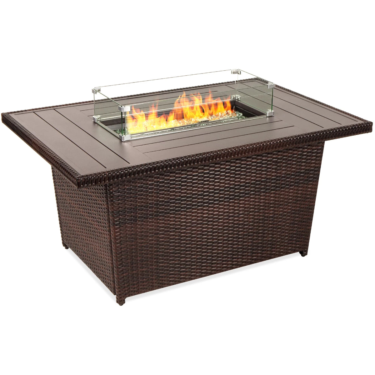 52in Wicker Propane Gas Fire Pit Table 50,000 BTU with Glass Wind Guard Z905427