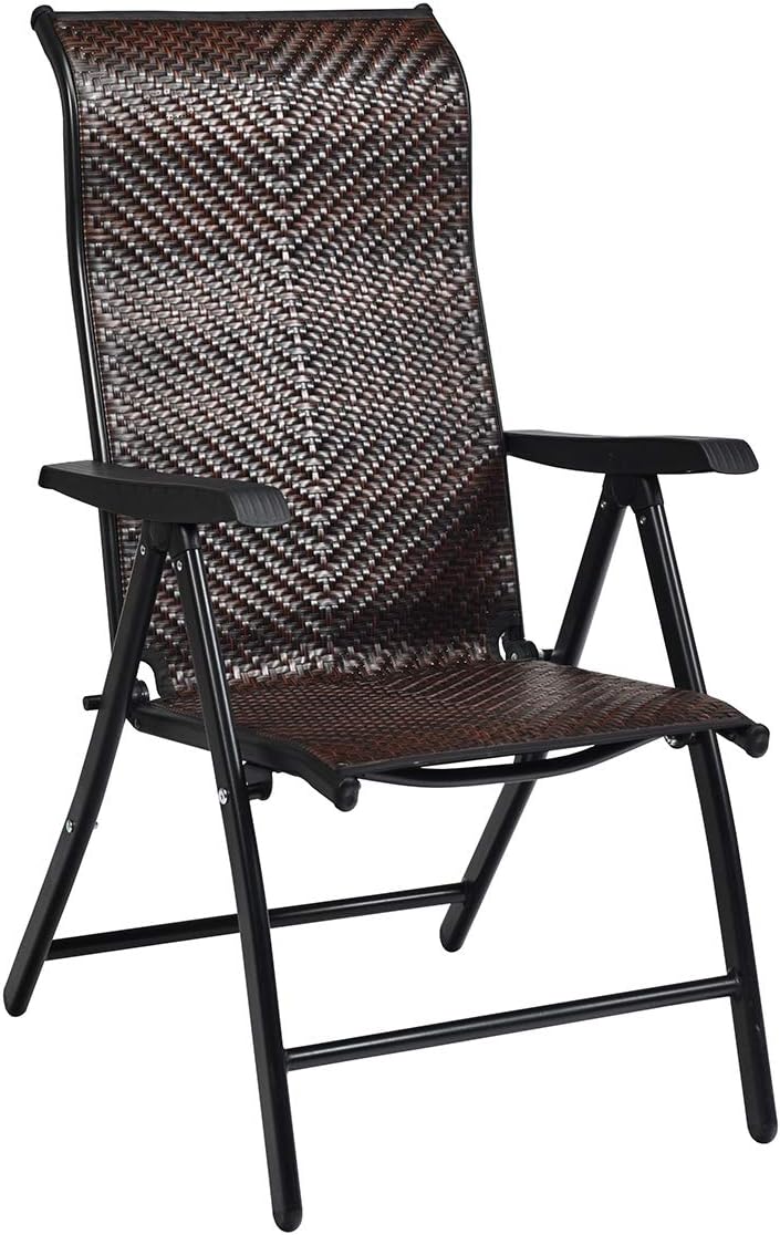 2 Piece Rattan Folding Reclining Chair with Adjustable Backrest G478195