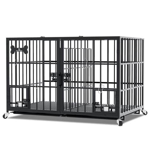 42/48 inch Heavy Duty Metal Dog Crate with Wheels B748485
