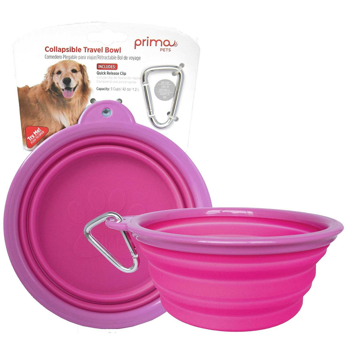 Collapsible Silicone Water Travel Bowl with Clip Dog and Cat H439