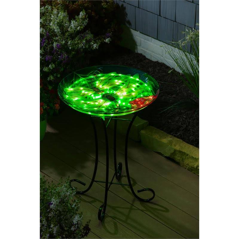 Solar Hand Painted Glass Bird Bath with Stand Z39395