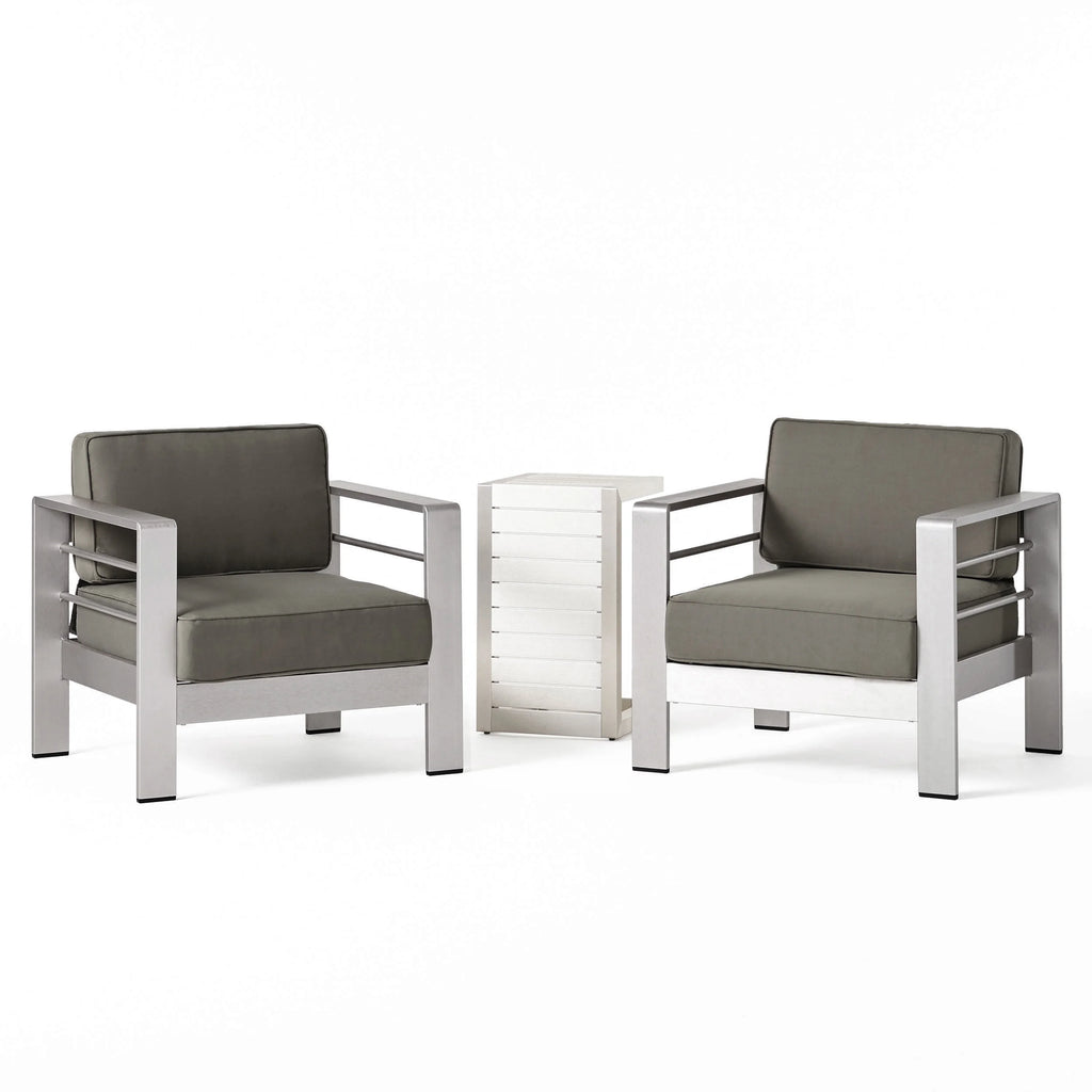 Gray Aluminum Outdoor Club Chairs with Side Table S404894