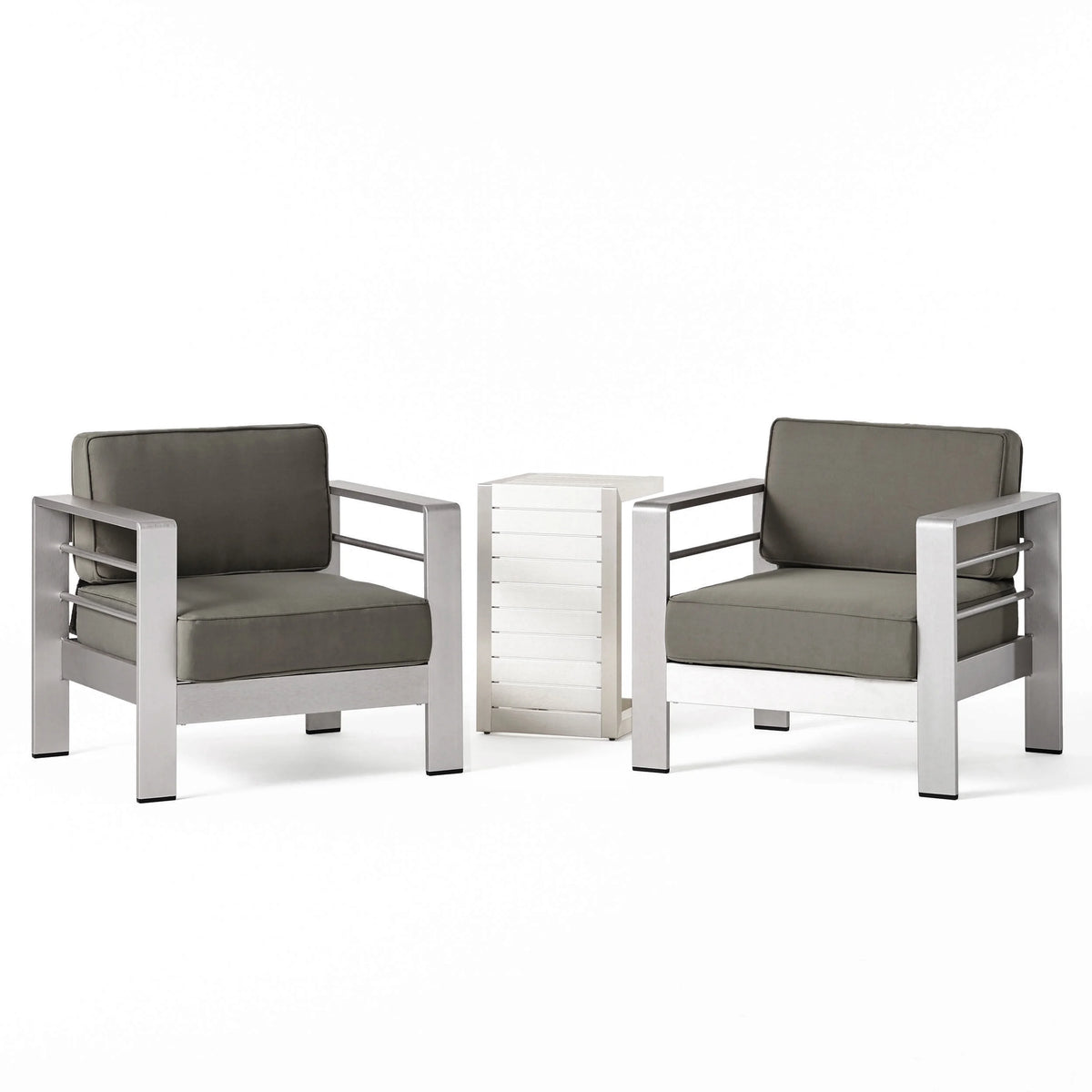 Gray Aluminum Outdoor Club Chairs with Side Table S404894