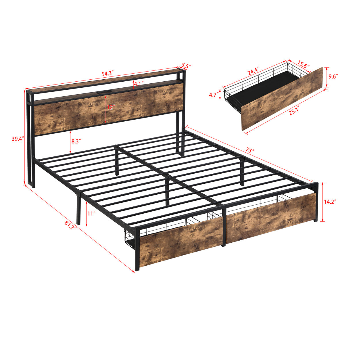 Full Bed Frame with Storage Headboard G57571