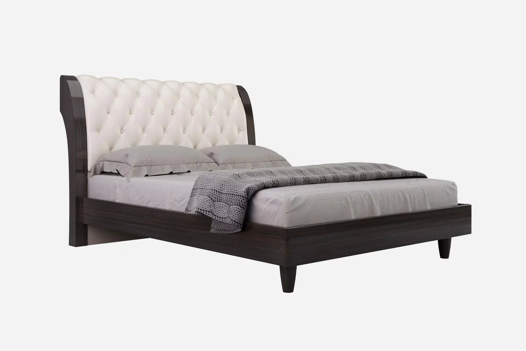 Wenge Beige Gloss Finish Tufted King Bedroom Set 3Pcs L42955
