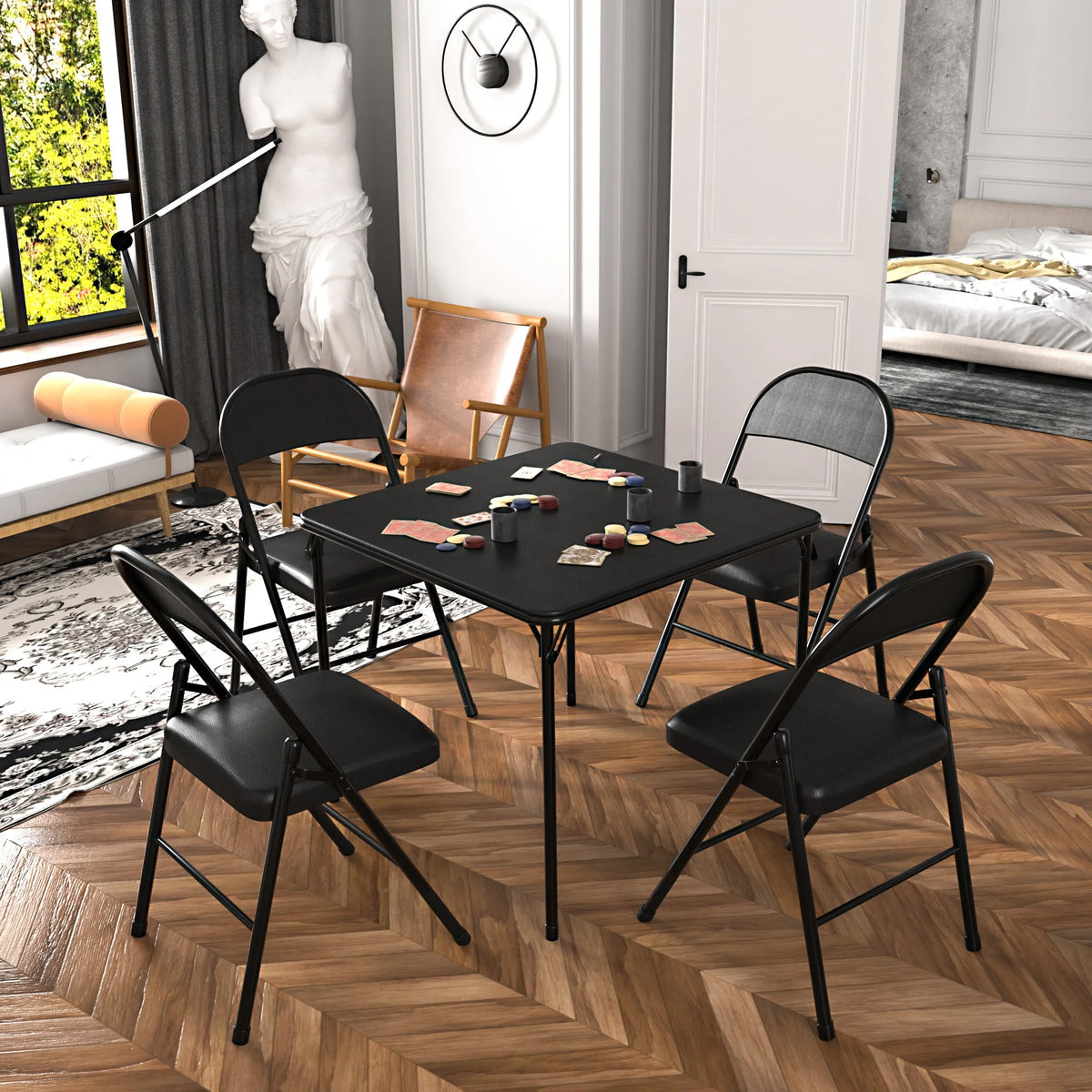 Black 5-Piece Folding Table and Chair Set Y400