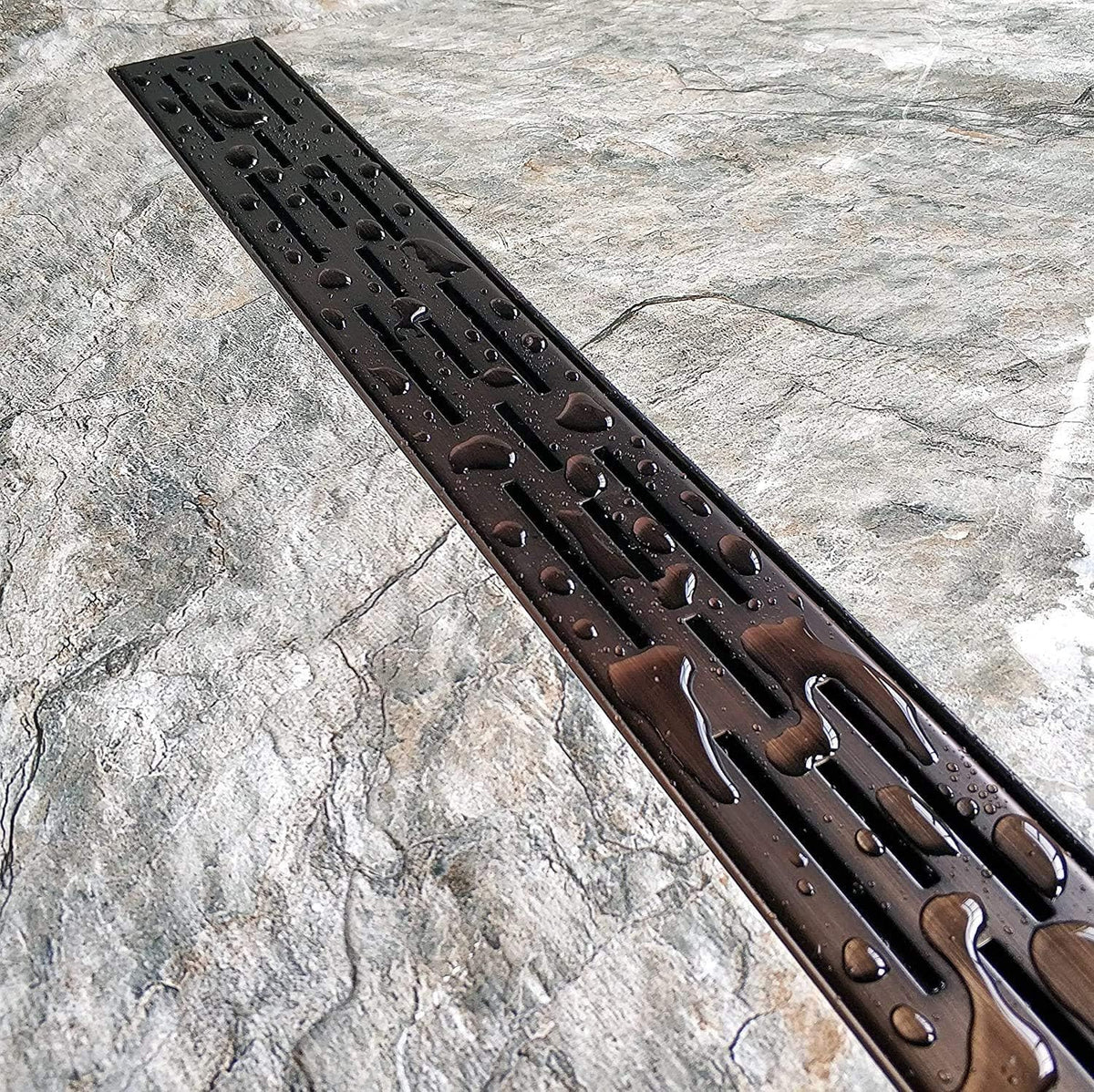 24 in Rectangular Linear Shower Drain with Brickwork Pattern Grate, Brushed 304 Stainless Steel, Black Pack of 2 H48825