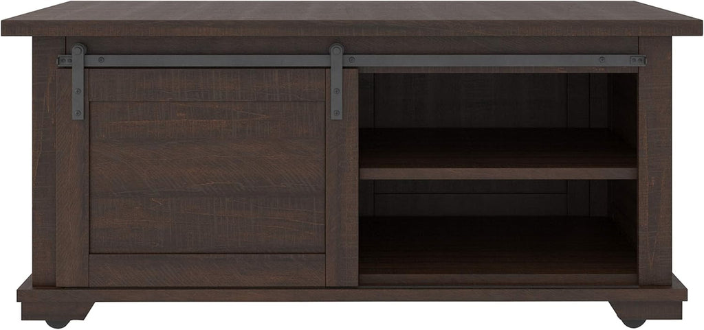 Farmhouse Rectangular Coffee Table with Sliding Barn Doors, Dark Brown V245741