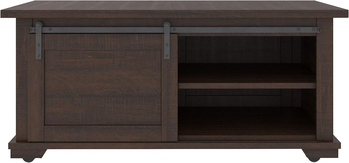 Farmhouse Rectangular Coffee Table with Sliding Barn Doors, Dark Brown V245741
