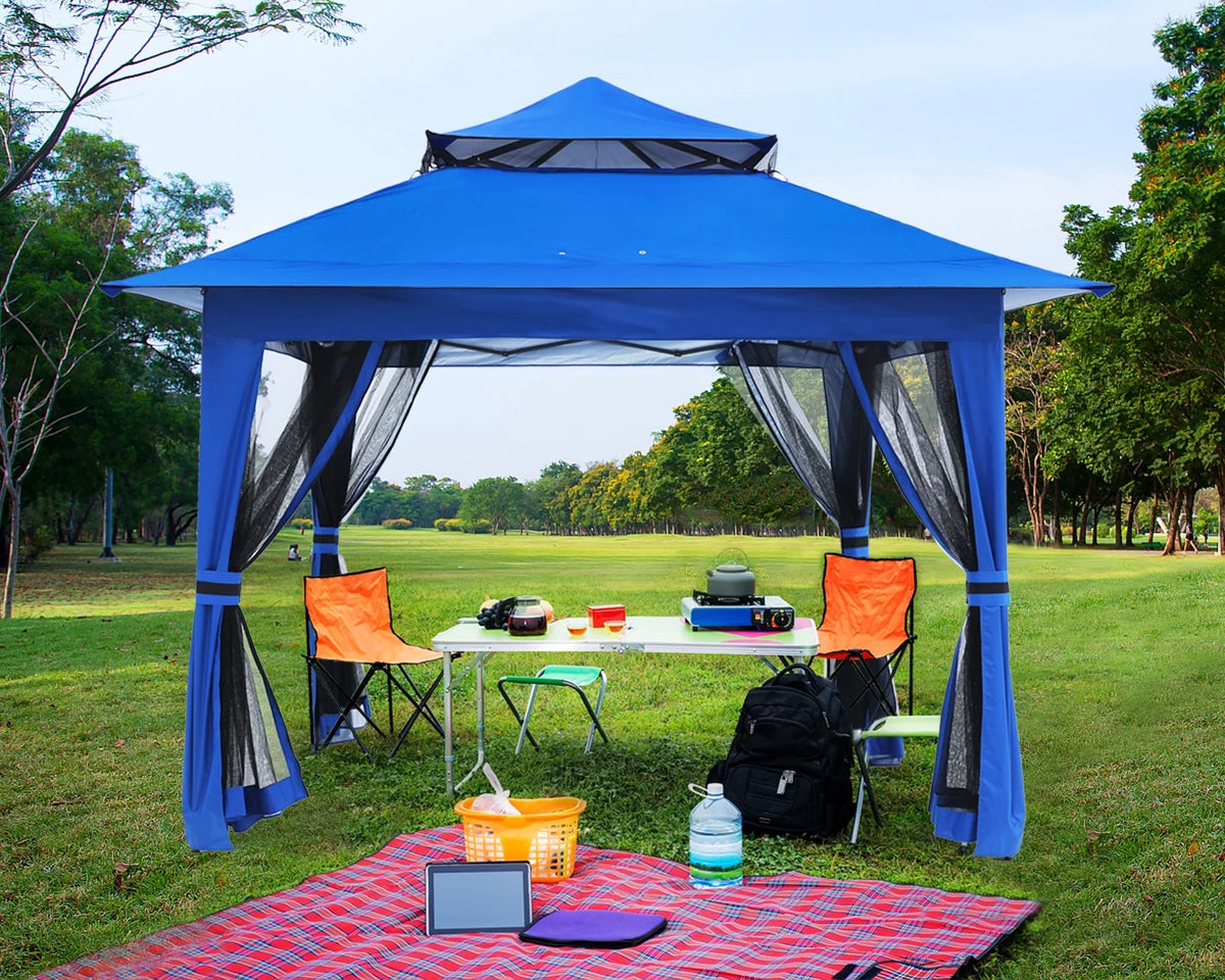 13'x13' Pop up Gazebo Canopy Shelter with Mosquito Netting, Brown H3954