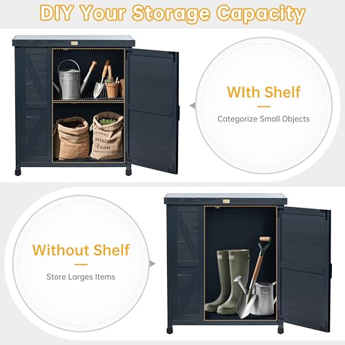 Outdoor Storage Cabinet with Metal Tabletop, 3 Adjustable Shelves M450