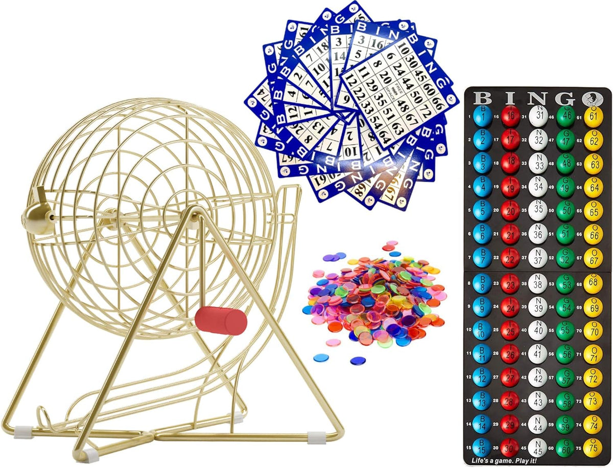 11 Inch Bingo Set with Steel Cage, Balls, Cards and Chips W5187