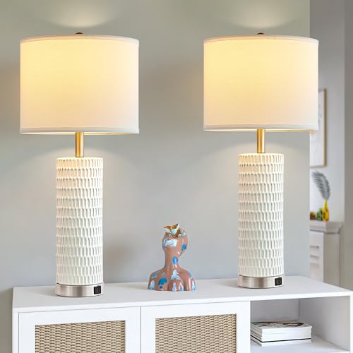 Set of 2 Tall Table Lamps with Dual USB Ports and Touch Control E44896