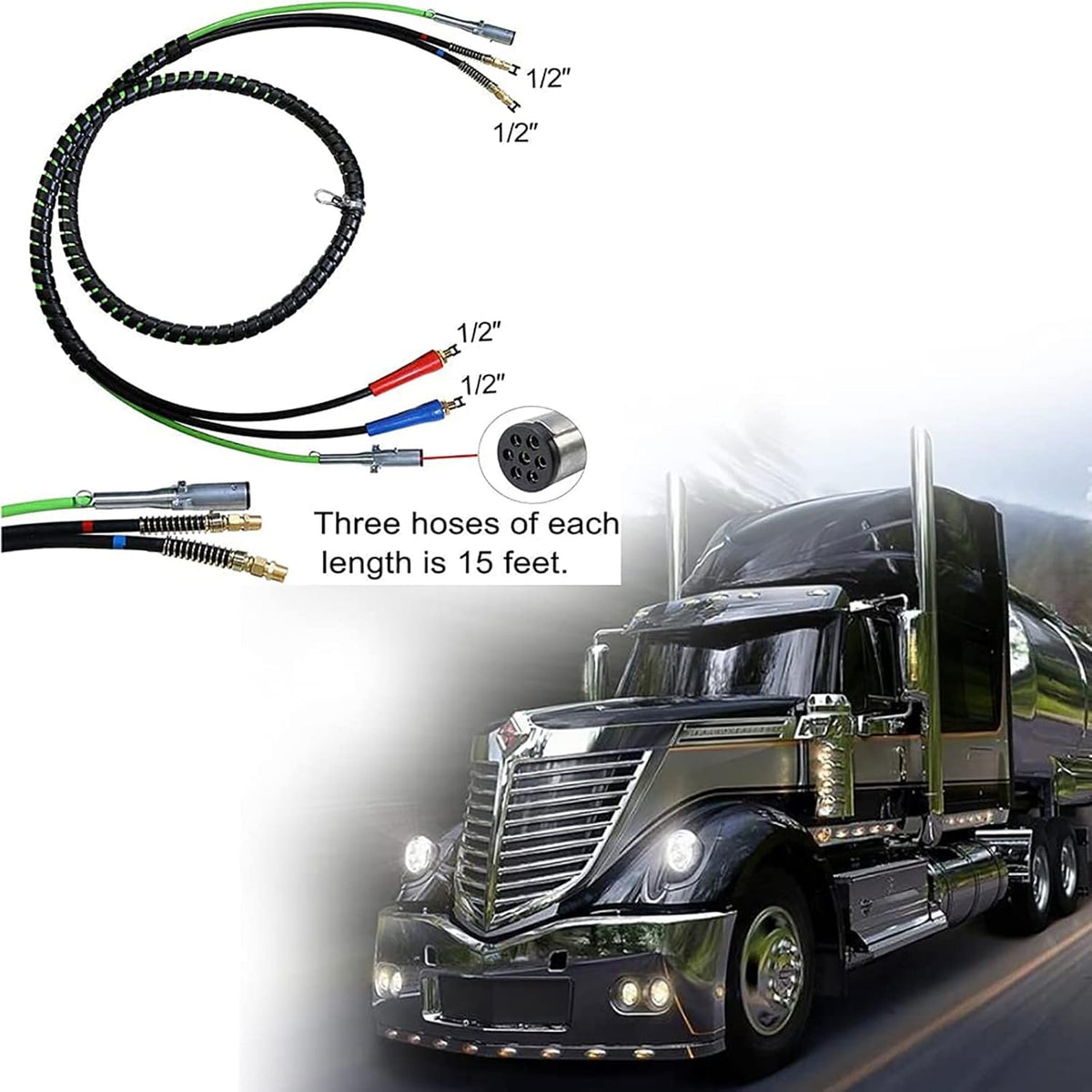 Semi Truck Trailer Tractor 3-in-1 Wrap Set ABS Air Power Line Hose Wrap 7 Way Electrical Rubber Air Hose Electrical Cable Wrap Air Line Hose 15' T118