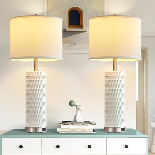 Set of 2 Tall Table Lamps with Dual USB Ports and Touch Control E44896