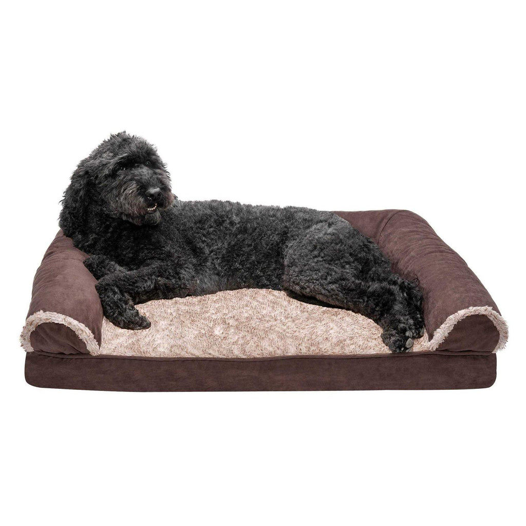 Two-Tone Faux Fur Suede Orthopedic Sofa Dog Bed V1031