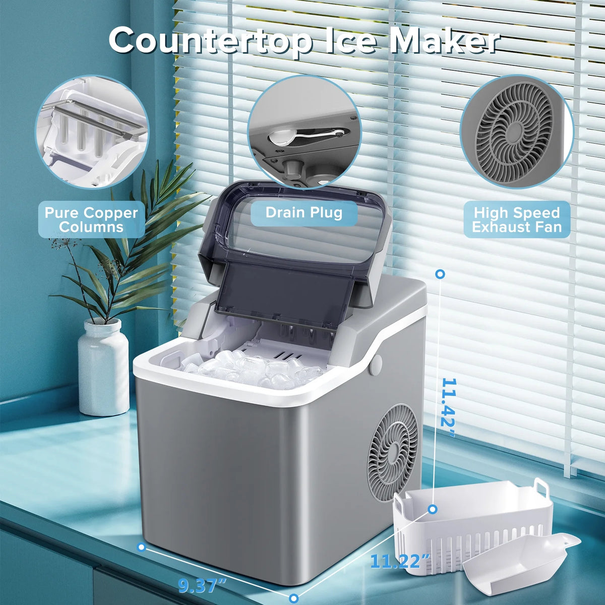 Portable Countertop Ice Maker with Ice Scoop and Basket Z730701