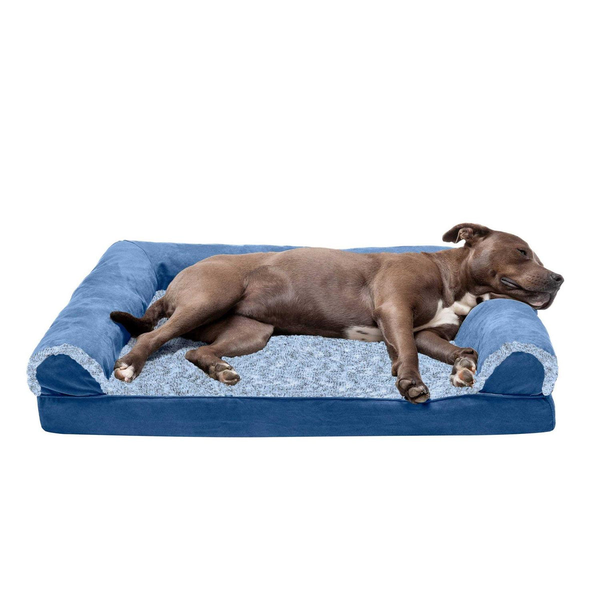 Two-Tone Faux Fur Suede Orthopedic Sofa Dog Bed V1031