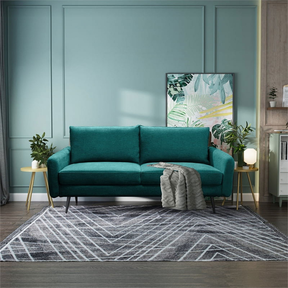 Teal Blue Fabric Sofa W114