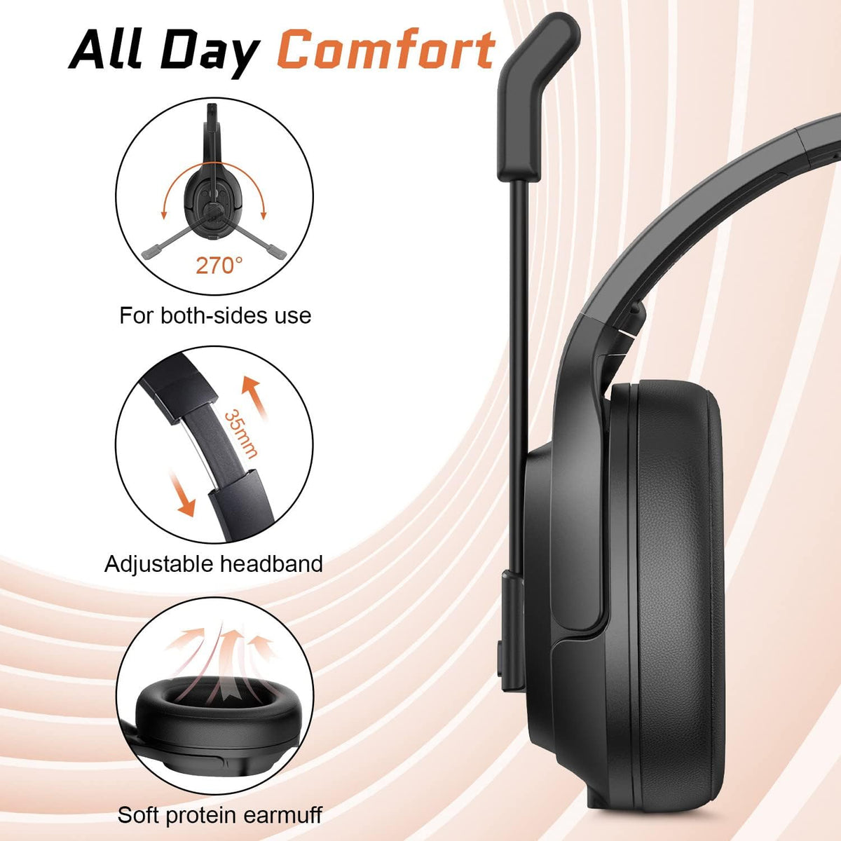 Noise Canceling Wireless Over Ear Bluetooth Headset with Microphone, Pack of 2 V985065