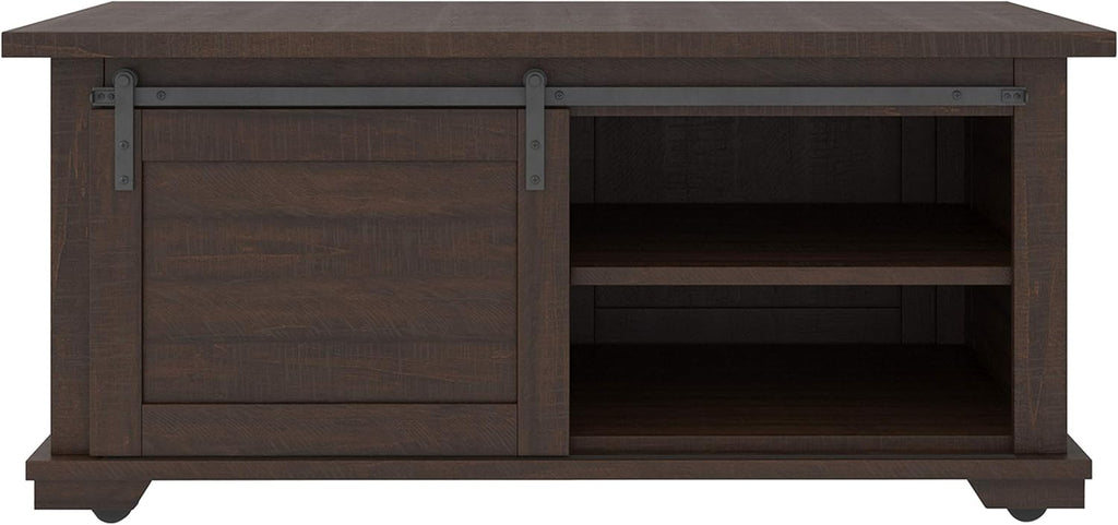 Farmhouse Rectangular Coffee Table with Sliding Barn Doors, Dark Brown V245741